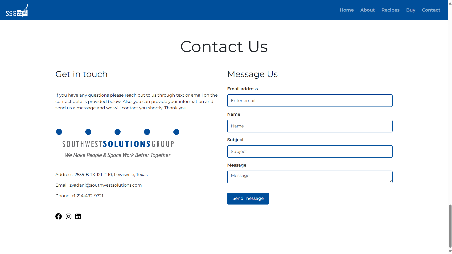 SSG Cookbook contact page